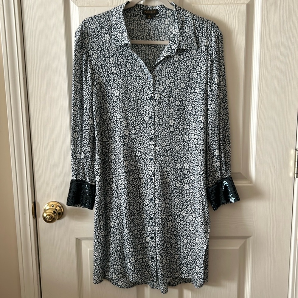 AS by DF | Sequin Cuff Button Down Sheer Floral Midi Dress Size Med‎